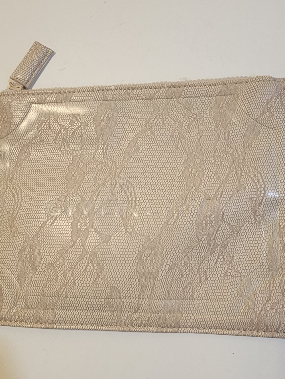 GIVENCHY Lace-Overlay Look Zipper Pouch Clutch in Light Beige